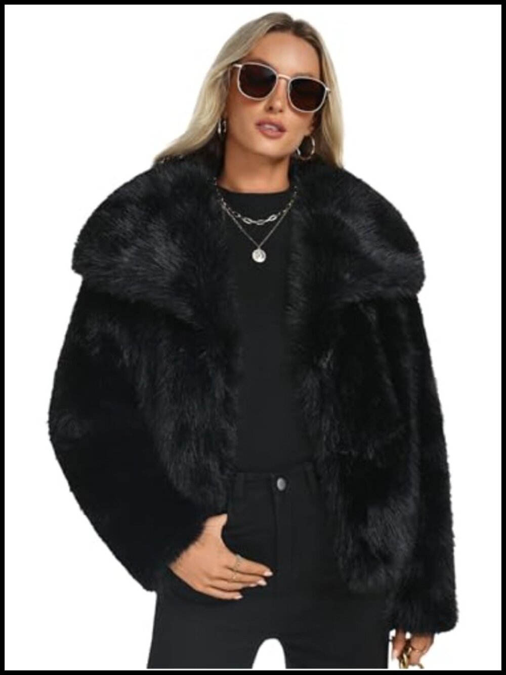Faux Fur Coat Long Sleeve Lapel Cropped Jacket Warm Shaggy Overcoat